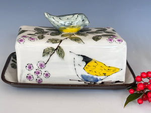 PREORDER ONLY - Hand Painted Whimsical Birds Butter Dish