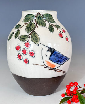 Hand Painted Whimsical Birds Vase