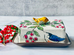 Hand Painted Whimsical Birds Butter Dish