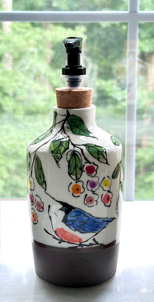 Hand Painted Whimsical Birds Soap Dispenser