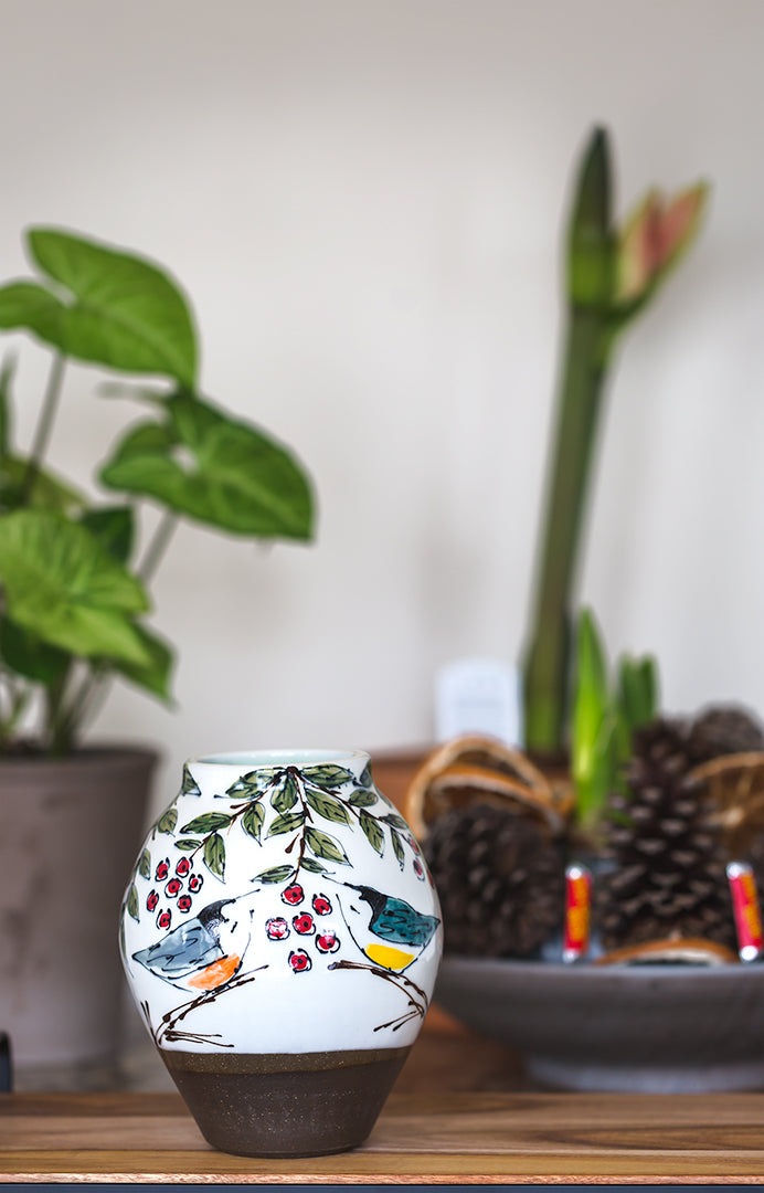 Hand Painted Whimsical Bird Vase